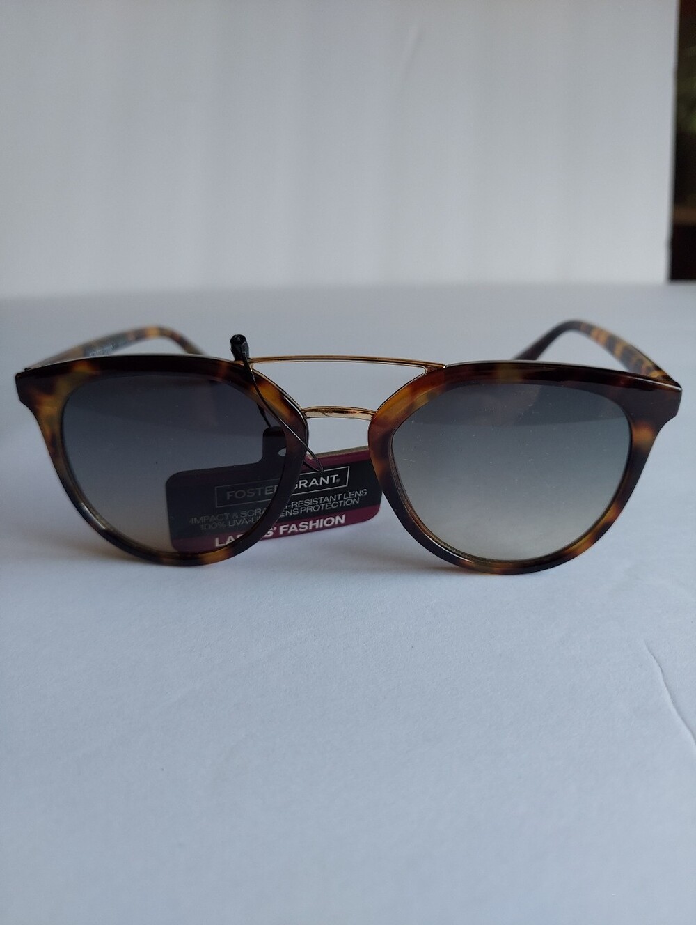 Foster Grant Tortoise Shell Sunglasses with Gold Bridge and Gradient Lenses
